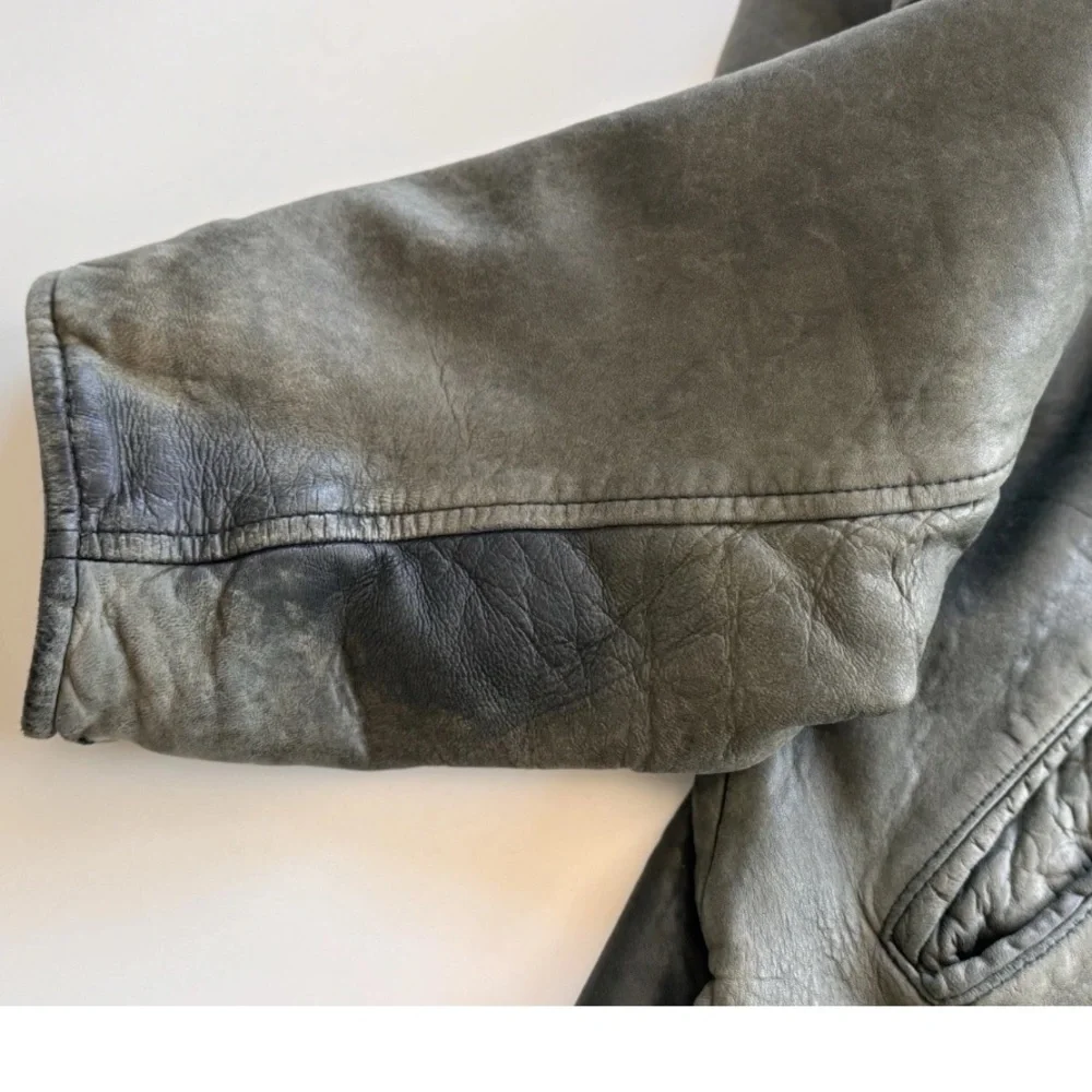 vintage 90s Y2K Wilsons olive green distressed bomber leather jacket * Flaws - Picture 15 of 16